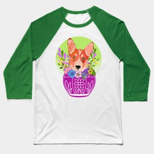 Corgi Dog with Flowers Baseball T-Shirt